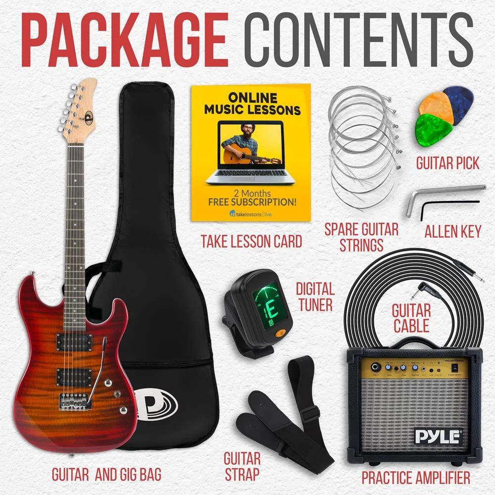 Pyle Beginner Electric Guitar Kit with Amp - Starter Kit Full Size 39" Instrument Package with Humbucker Pickups. - Curated Treasures Market