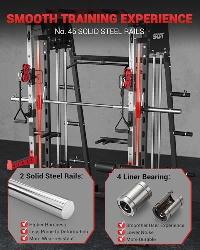 Smith Machine Home Gym All in One, 2200LBS Squat Rack Power Cage with Smith Bar, LAT Pull-Down, Cable Systems, Leg Hold-Down and More Attachments