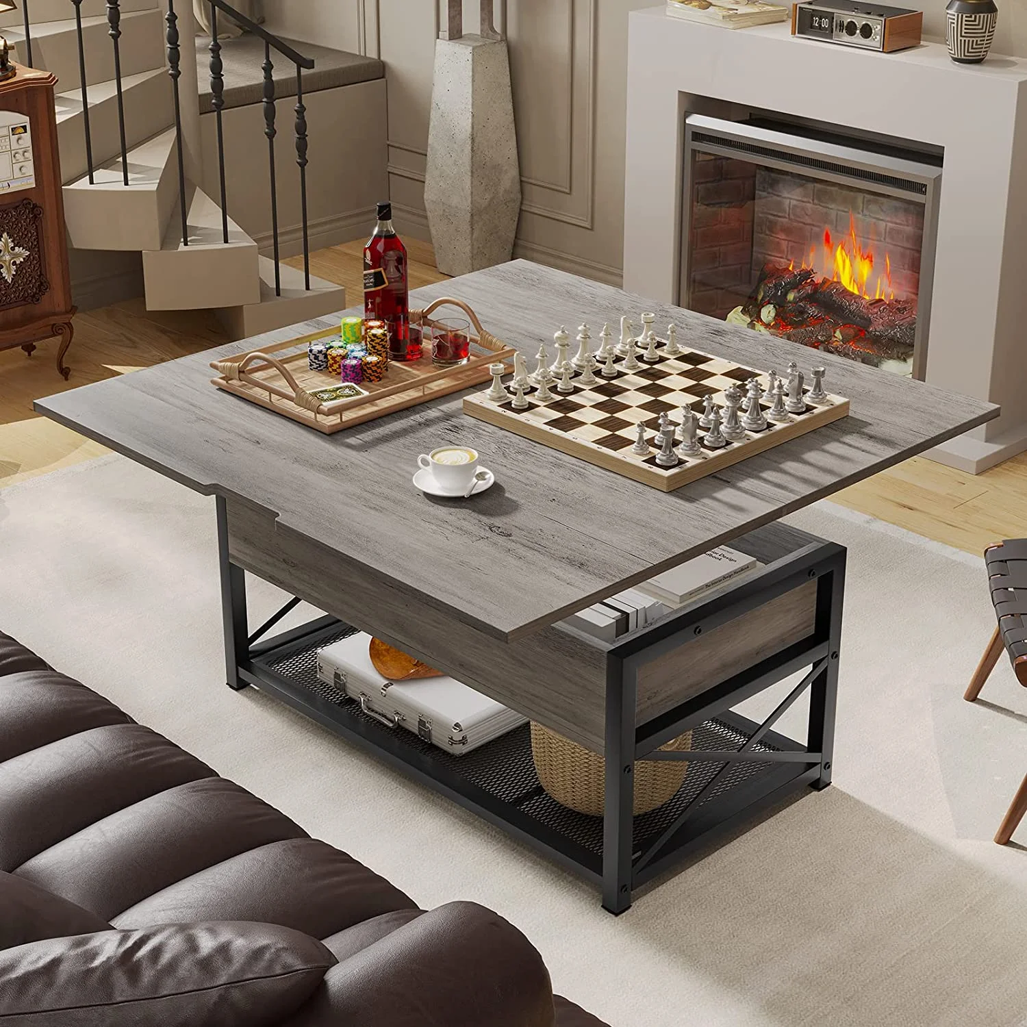 43" Lift Top Coffee Table 3 in 1 Multi-Function Grey Coffee Table with Storage for Living Room Dining Reception Room - Curated Treasures Market