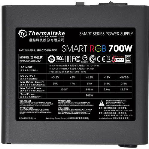 Thermaltake Smart RGB ATX Power Supply, 700W