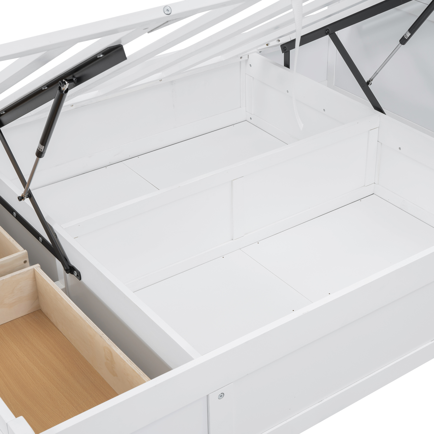Churanty Full Size Platform Bed with Storage Shelves Headboard, Hydraulic Cabinets and 2 Drawers Underneath
