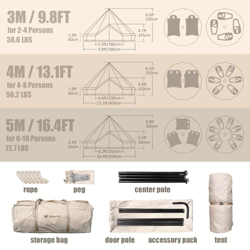 Canvas Tent Bell Tent Yurt Tents 4 Seasons for Camping 100% Cotton Glamping Tents with Stove Jack, Family Camping Outdoor Hunting Party