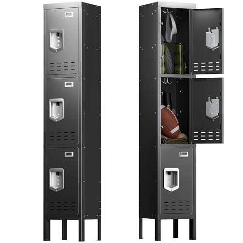 Locker Metal Storage Cabinet, Steel Office Storage Lockable Lockers for Employees Kids School Gym Home Garage Locker with Mirror & Hooks (5 Doors