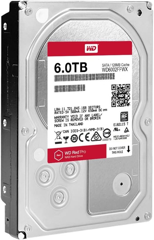 WD Red Pro 6TB 3.5-Inch SATA III 7200rpm 128MB Cache NAS Internal Hard Drive (WD6002FFWX)