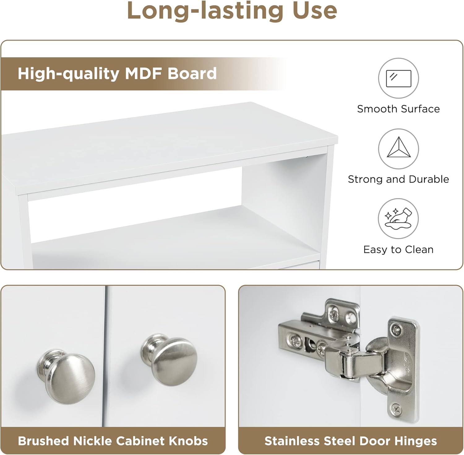 Merax White Cabinet Bathroom Storage Shelf with Double Doors, Freestanding Floor Space Saver