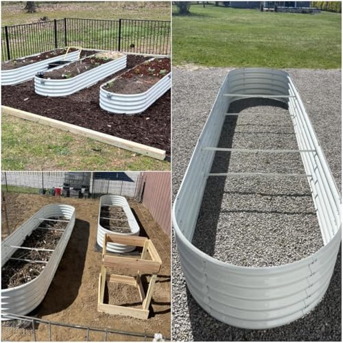 A ANLEOLIFE 8X4X1.5 ft Galvanized Raised Garden Beds Outdoor, Oval Large Metal Planter Box for Planting Vegetables Flowers Herb