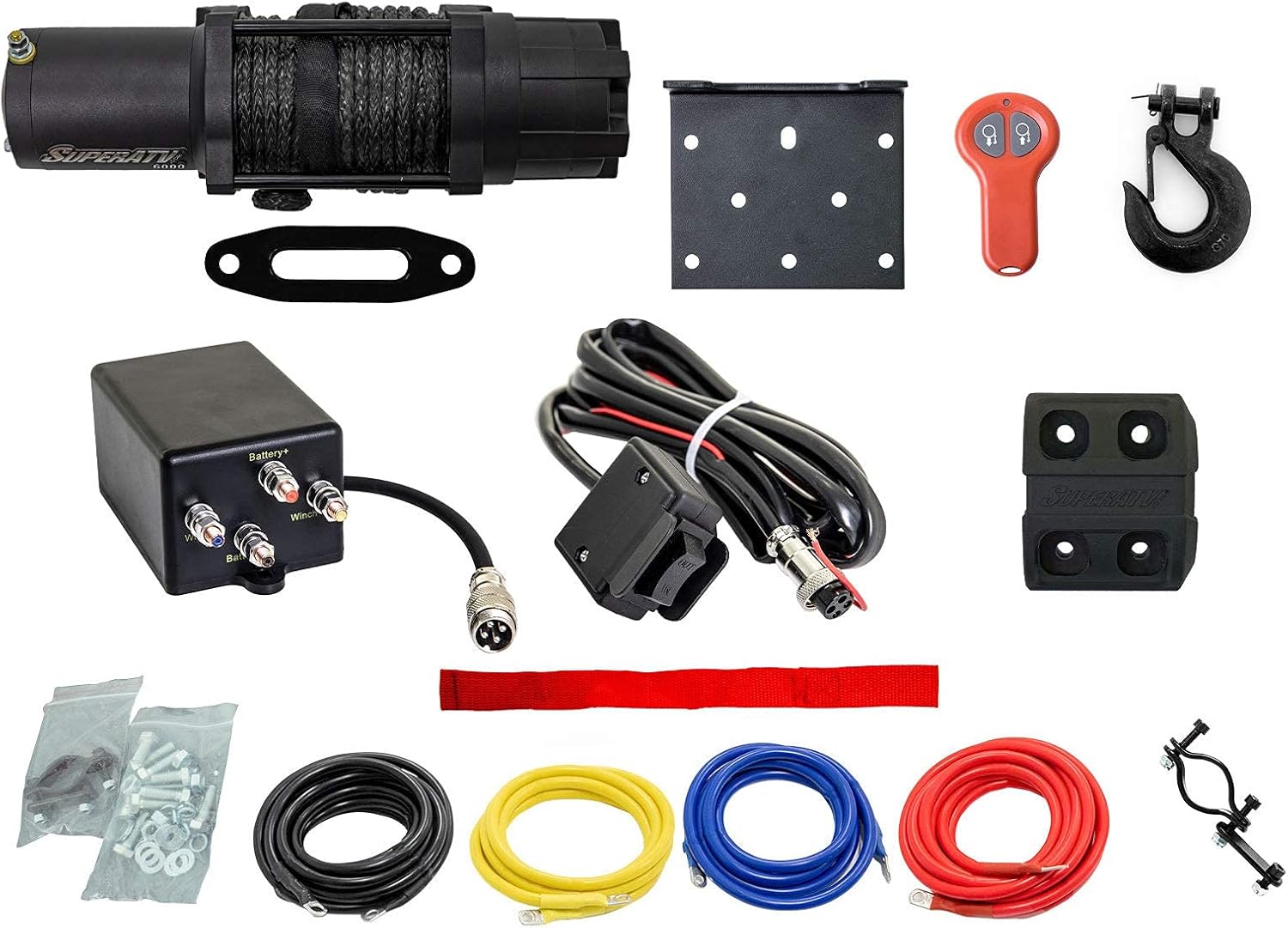 SuperATV Black Ops 6000 lb Winch with Winch Mounting Plate for 2020+ Polaris RZR PRO XP/RZR PRO XP 4 | Complete RZR Winch Kit Ready to Install!