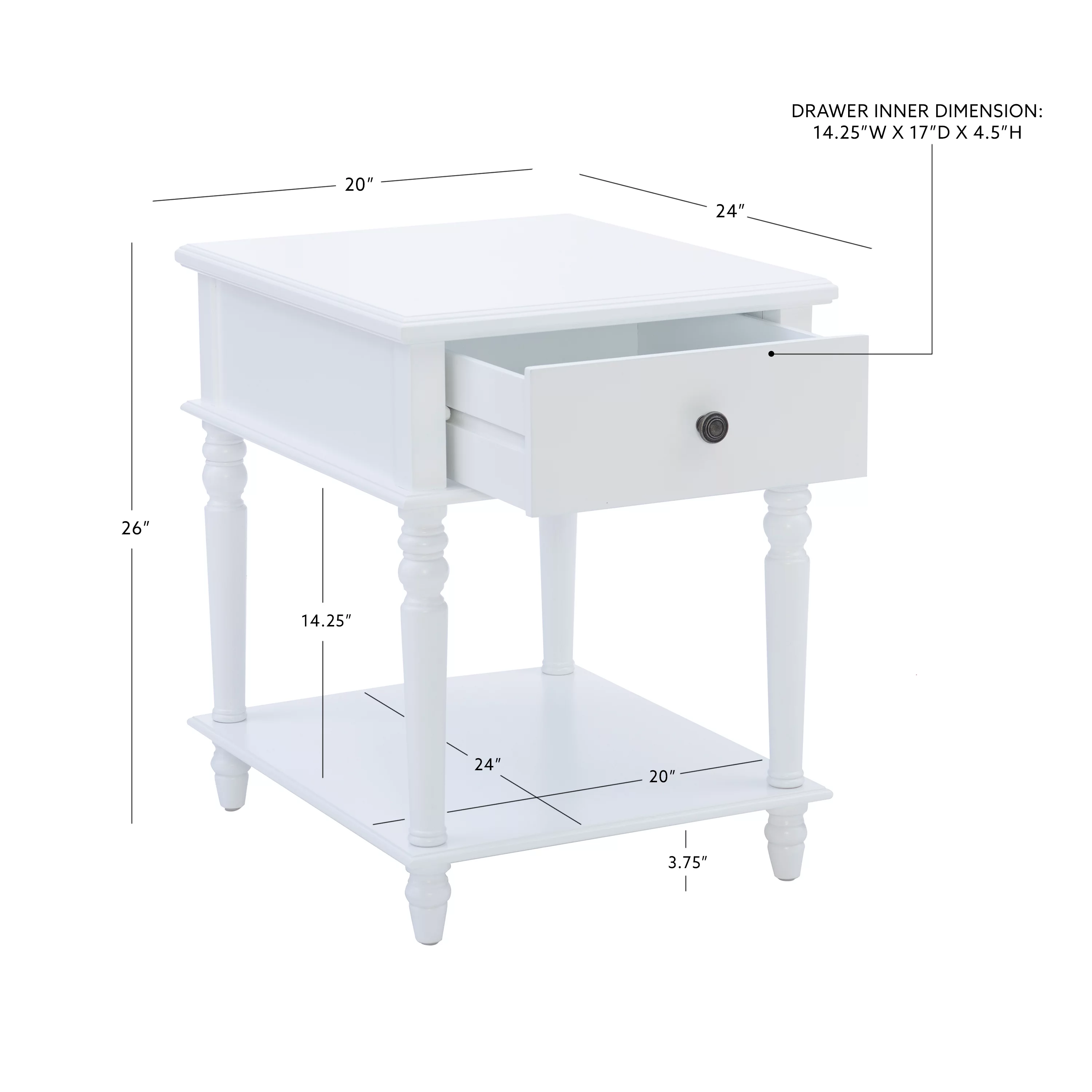 Powell Victoria Single Drawer Indoor Accent Side Table, 26" Tall, White