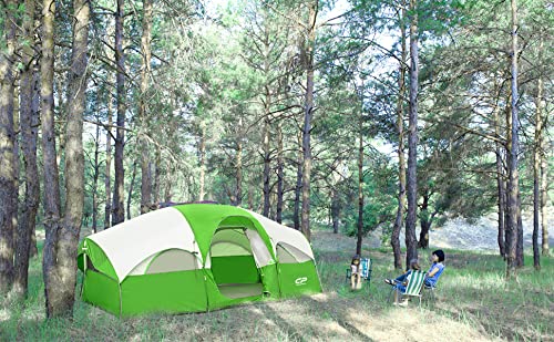 CAMPROS CP Tent 8 Person Camping Tents, Weather Resistant Family Tent, 5 Large Mesh Windows, Double Layer, Divided Curtain for Separated Room