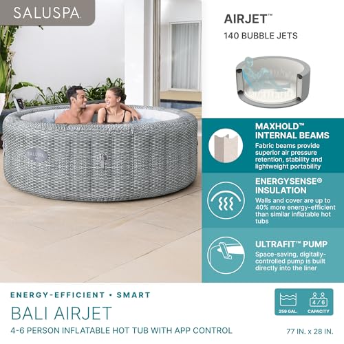 Bestway SaluSpa St Moritz Large Round AirJet 7 Person Inflatable Hot Tub Portable Outdoor Spa with 180 Soothing AirJets and Cover, Brown