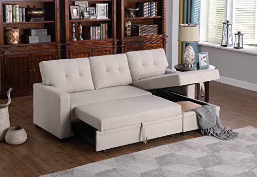 Devion Furniture Regis 4-in-1 Convertible L Shaped Couch with Pull Out Bed and Storage, Sectional Sleeper Sofa with Reversible Chaise for Living Room
