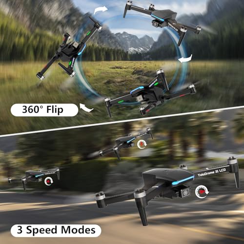 TD31LCD Drone with Camera for Adults, Drones with LCD Screen Remote Control, Real-time Transmission, Brushless Motor, Fine Tuning Function