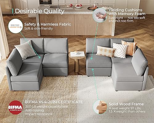 LINSY HOME Modular Sectional Sofa, Convertible U Shaped Sofa Couch with Storage, Memory Foam, Modular Sectionals with Ottomans
