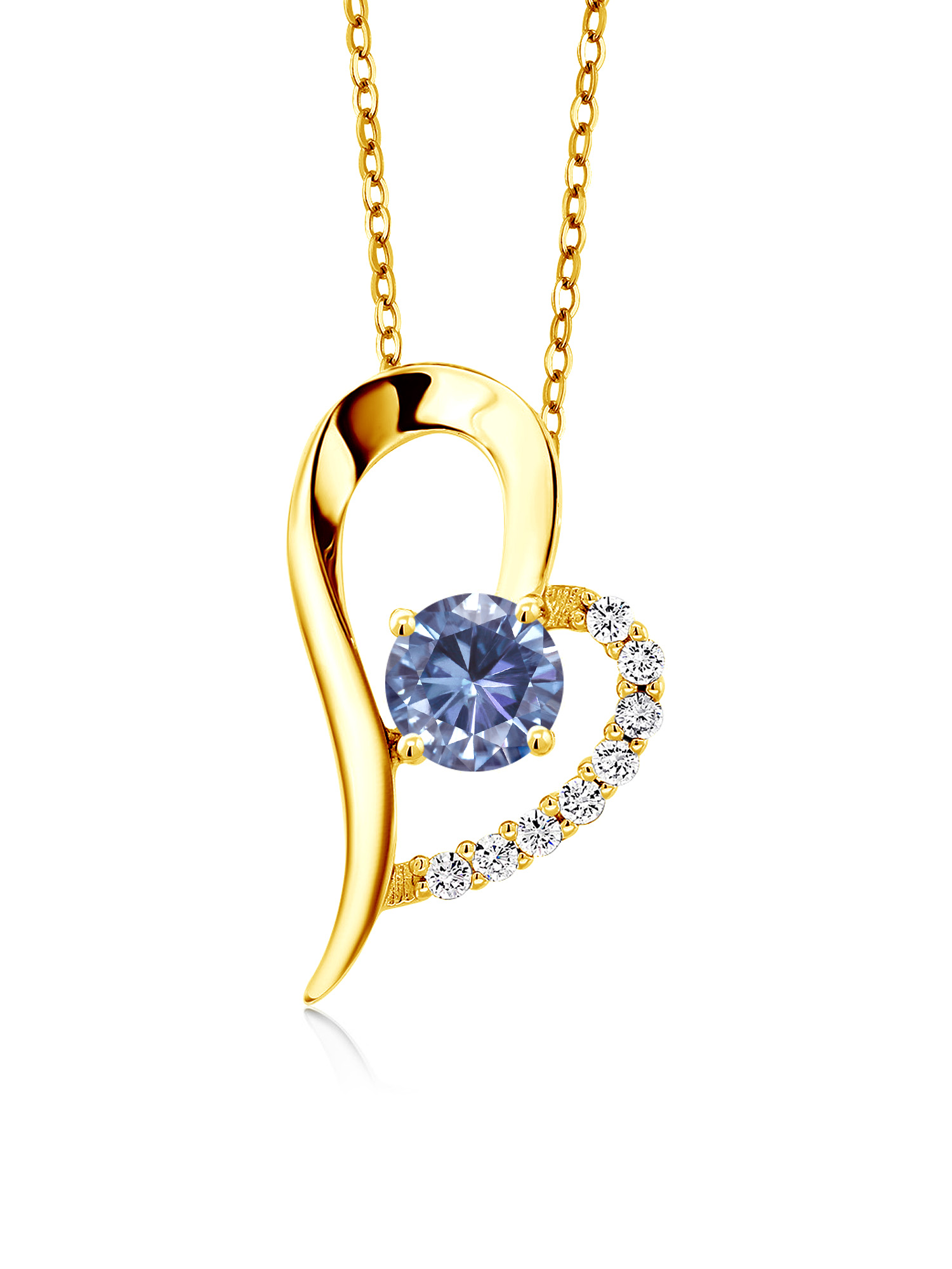 Gem Stone King 18K Yellow Gold Plated Silver Persian Blue Moissanite Heart Shape Pendant Necklace For Women (0.92 Cttw, Round 6MM