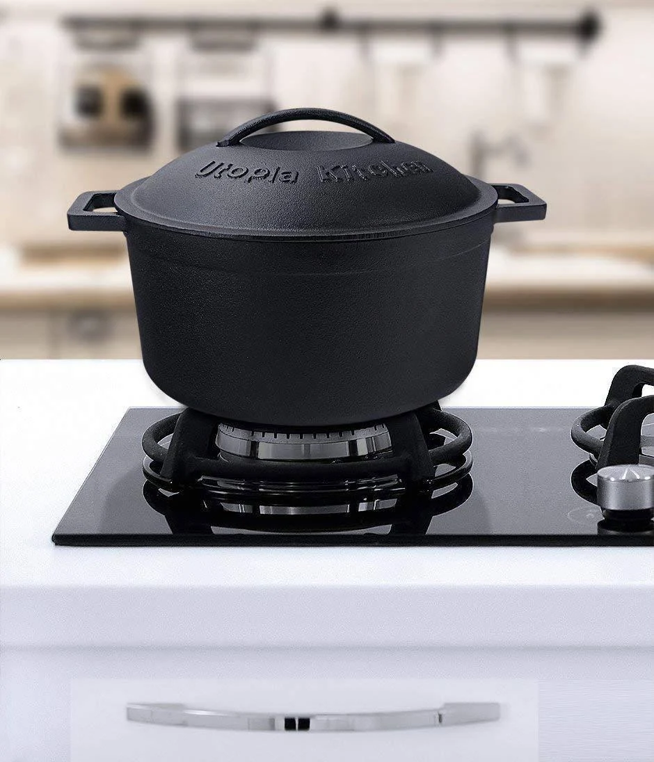 Utopia Kitchen Pre seasoned Cast Iron Dutch Oven with Dual Handle and Cover