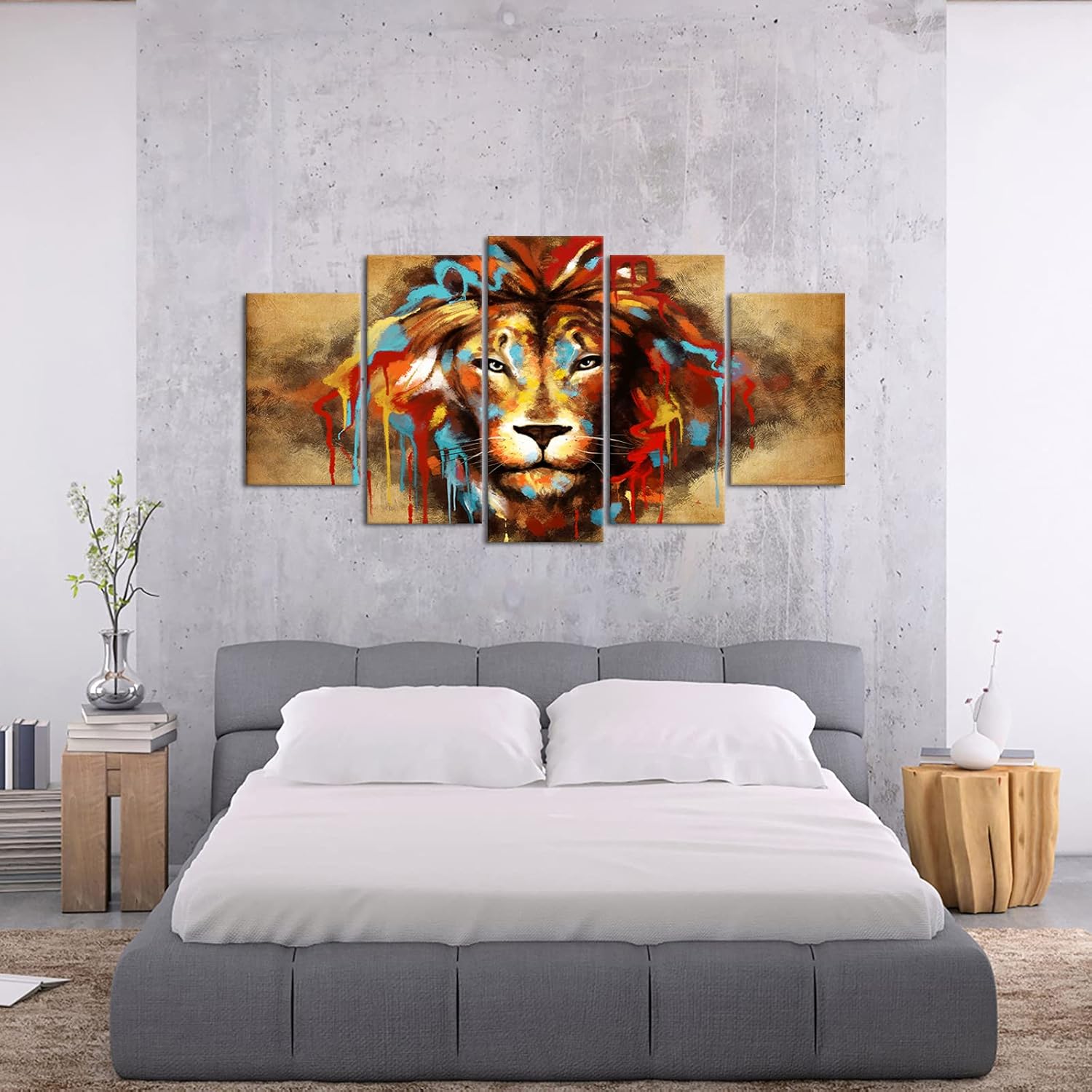 OuElegent Lion Wall Art Canvas 5 Piece Cool Lion Pictures Wild Animal Painting Artwork Print for Modern Home Living Room Bedroom Decor Stretched and