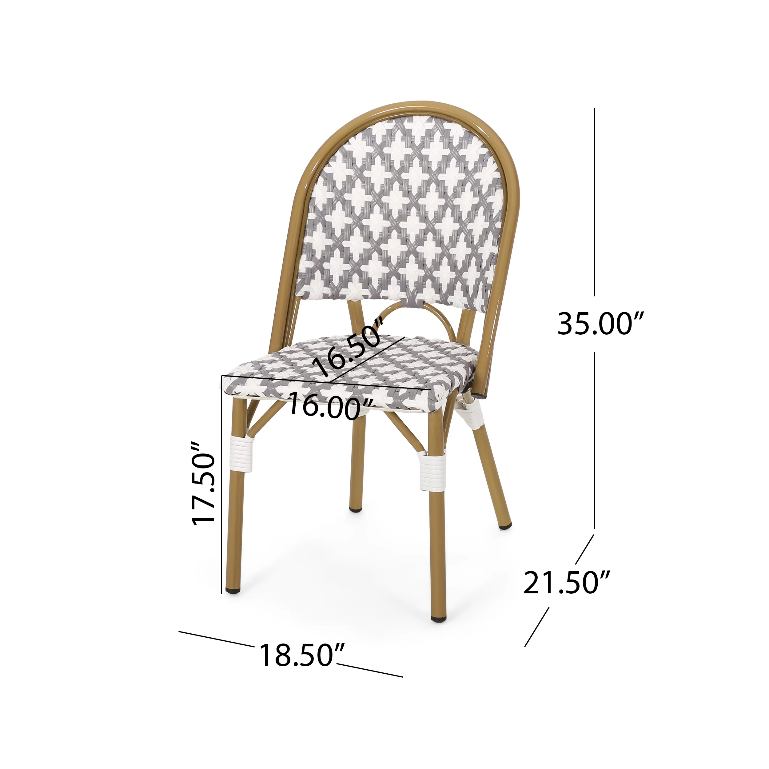 Jordy Outdoor French Bistro Chair , Set of 4, Gray, White, and Bamboo Finish