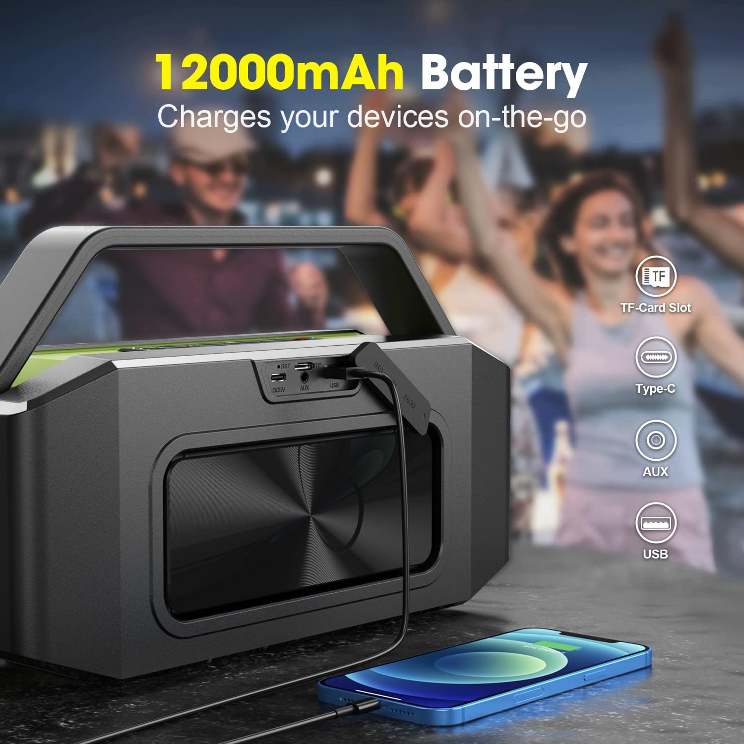 Bluetooth Speaker, W-KING 60W Loud Portable Bluetooth Speaker IPX6 Waterproof, 40H Playtime, Outdoor Powerful Stereo Speaker with 12000mAH Power Bank