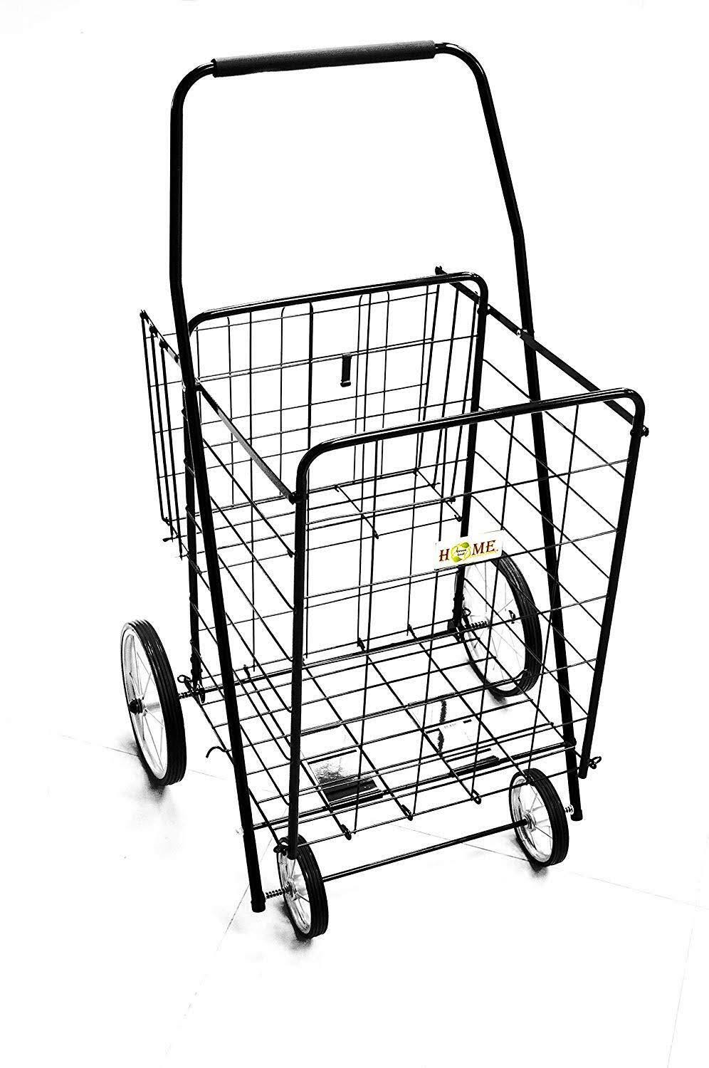 Uniware Folding Shopping Cart with Basket (cart Size: 39.8 x 24.4 x 22.4 , Black)