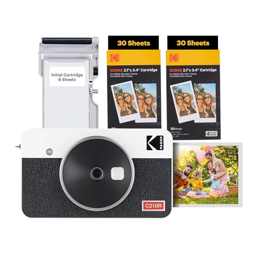 KODAK Mini Shot 3 Retro 4PASS 2-in-1 Instant Digital Camera and Photo Printer (3x3 inches) + 60 Sheets Cartridge Bundle, White