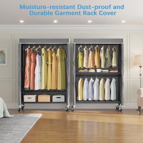 VIPEK R2C Medium Rolling Garment Rack with Cover Heavy Duty Clothes Rack Adjustable Clothing Rack for Hanging Clothes Portable Closets with Double