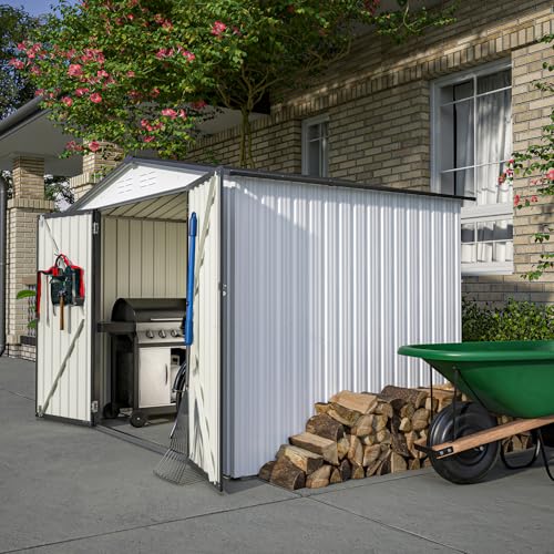 6x4 ft Small Outdoor Metal Storage Shed with Floor Frame & Lockable Door, Heightened Entry Garden Tool Shed for Backyard, Durable Galvanized Steel