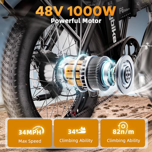1000W Folding Electric Bike,48V 20AH Removable Battery E Bike,30+MPH,80 Miles Max Range Electric Bike for Adults,20" Fat Tire Foldable ebike