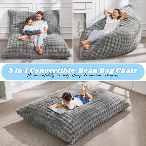 Hobestluk 3 in 1 Bean Bag Chair Giant Bean Bag Chairs Convertible Bean Bag Floor Cushion with Machine Washable Cover