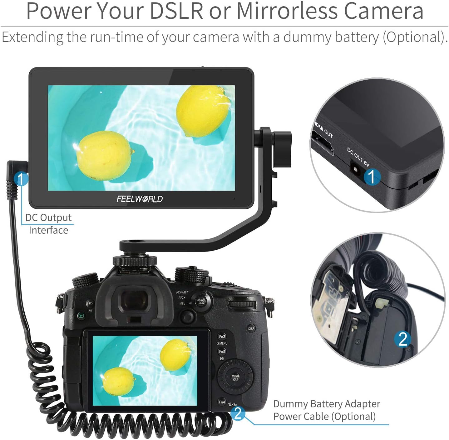 FEELWORLD F6 Plus 5.5 inch DSLR Camera Field Touch Screen Monitor with HDR 3D Lut Small Full HD 1920x1080 IPS Video Peaking Focus Assist 4K HDMI 8.4V