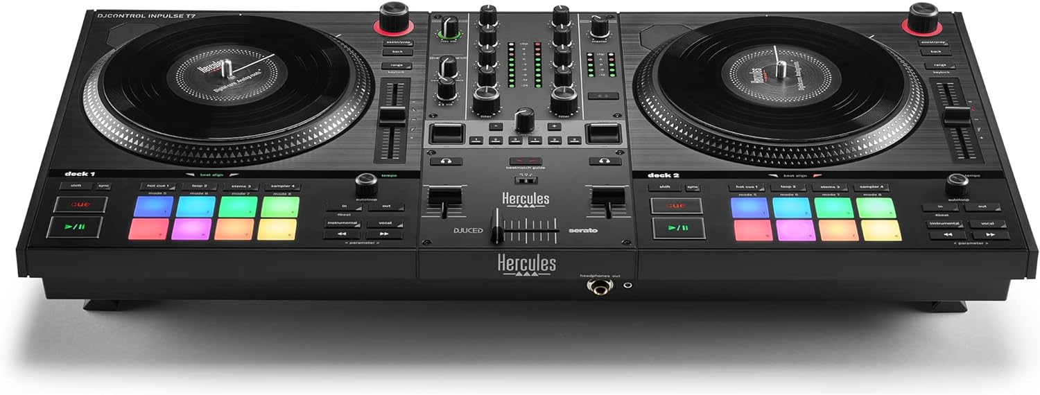 Hercules DJControl Inpulse T7, 2 Deck Motorized DJ Controller with built in STEMS Control, Serato DJ and DJUCED included