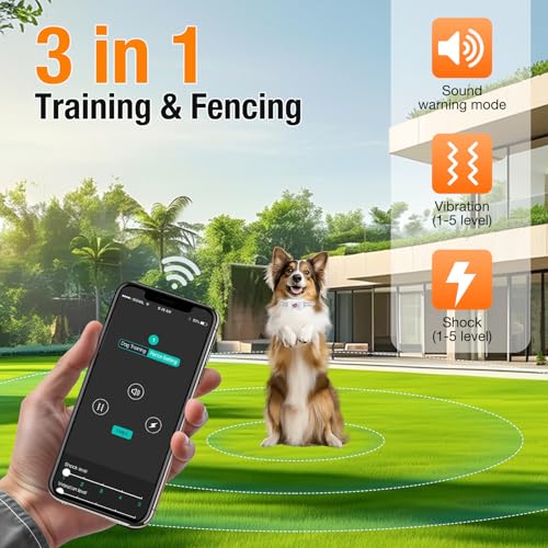 GPS + Wireless Dog Fence & Training Collar – No Subscription, App Geo-Fence 3280ft, 60-164ft Bluetooth Training, 3 Correction Modes, Auto Sleep/Wake