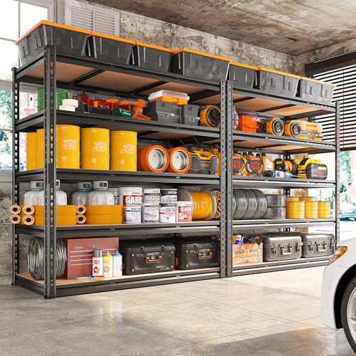 REIBII 48" W Garage Shelving Heavy Duty 3020LBS Storage Shelves 5 Tier Heavy Duty Shelving Adjustable Garage Shelves for Basement, Warehouse