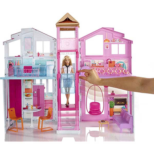 Barbie 3-Story House with Pop-Up Umbrella, [Amazon Exclusive] Townhome