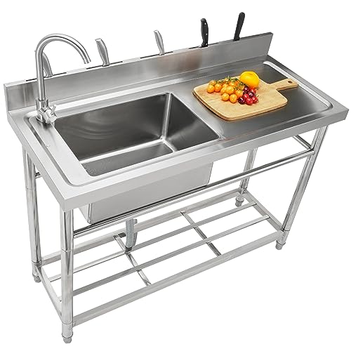 VEVOR Stainless Steel Utility Sink, 1 Compartment Free Standing Small Sink w/Workbench Faucet & legs