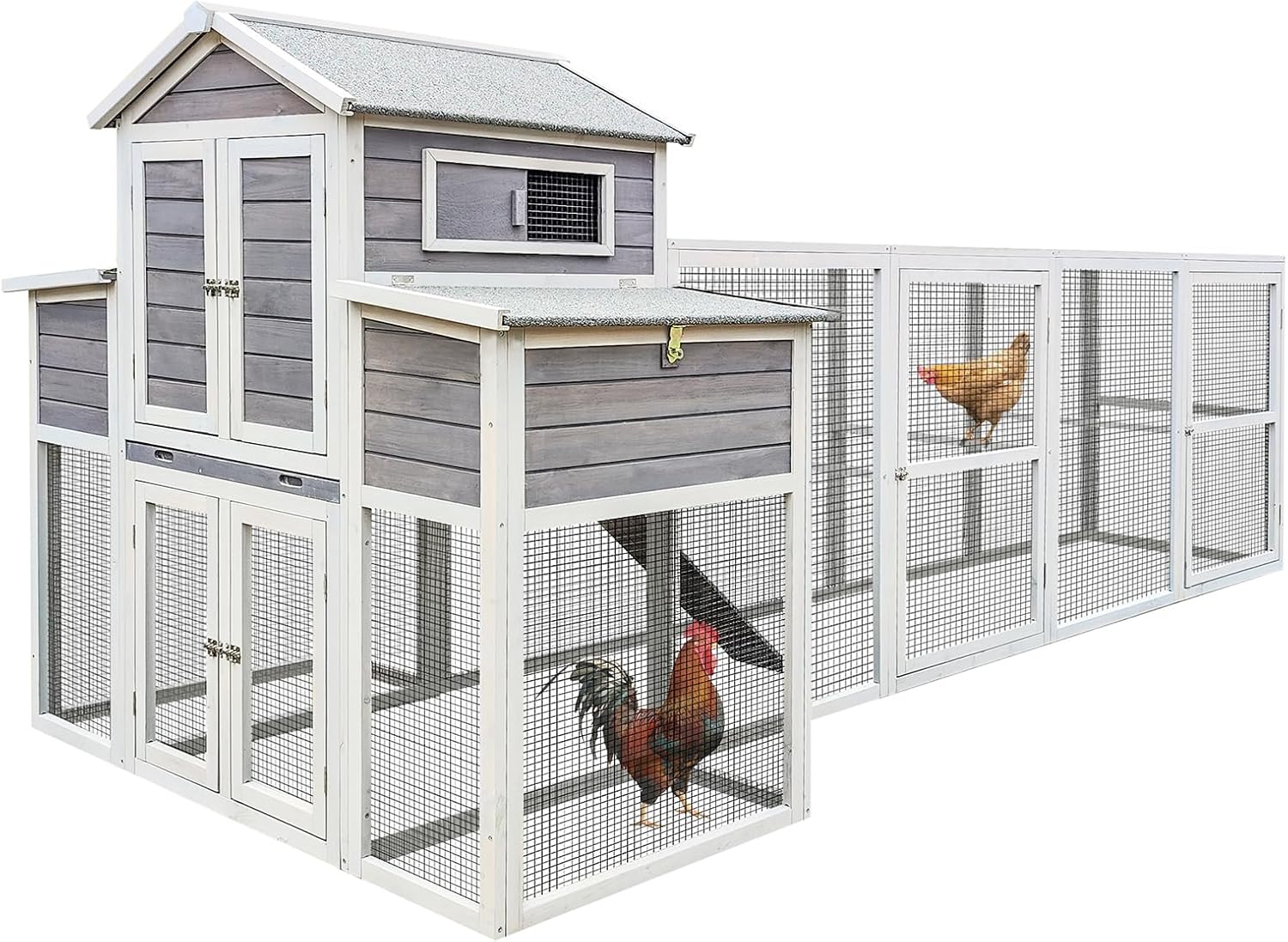 150＂Chicken Coop Extra Large Chicken House, Outdoor Wooden Hen House Black Rust-Proof Metal Wire Poultry Cage with Two Nesting Boxes, 5 Perches