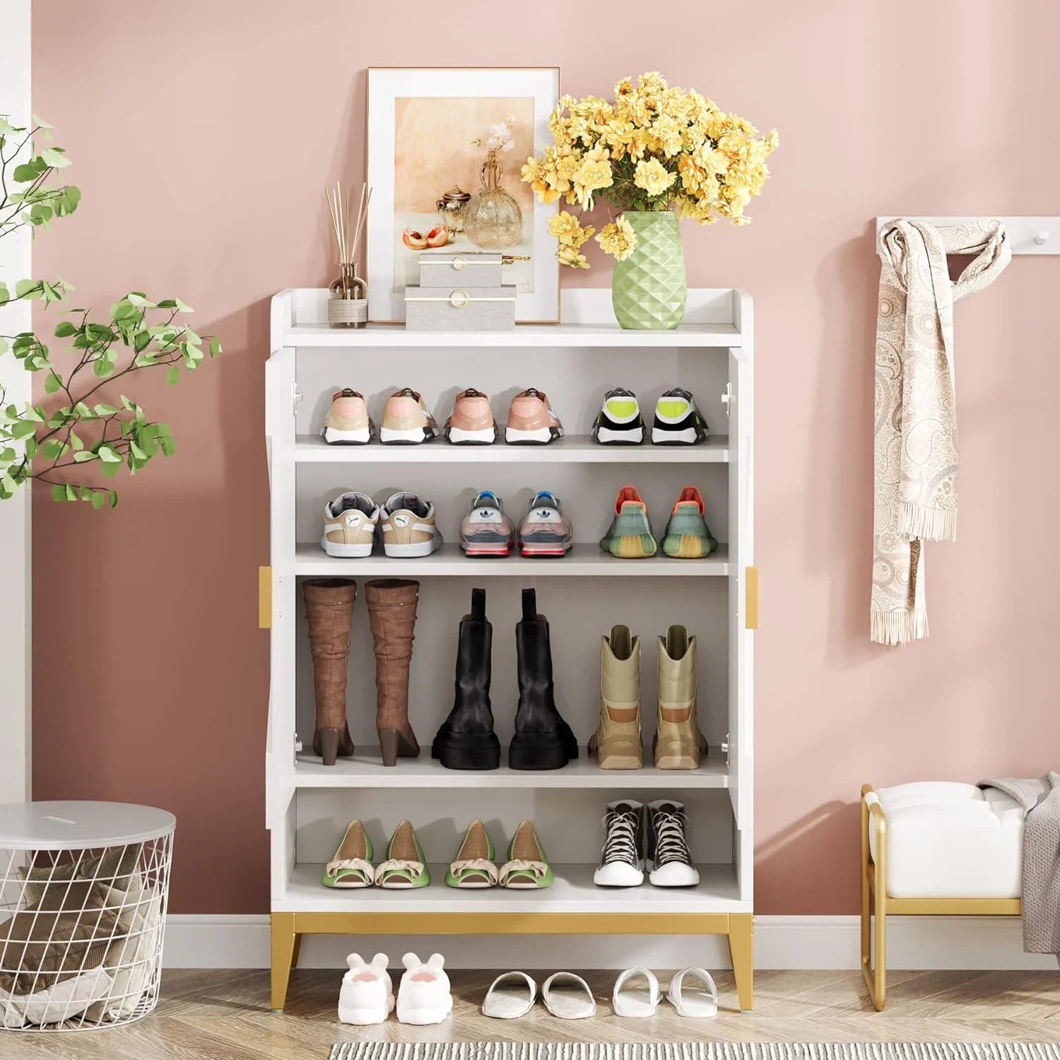 Tribesigns 25 Pair Shoe Storage Cabinet with Adjustable Shelves,Shoe Cabinet with Doors,6-Tier Modern Wooden Shoe Rack Organizer Cabinet for Entryway