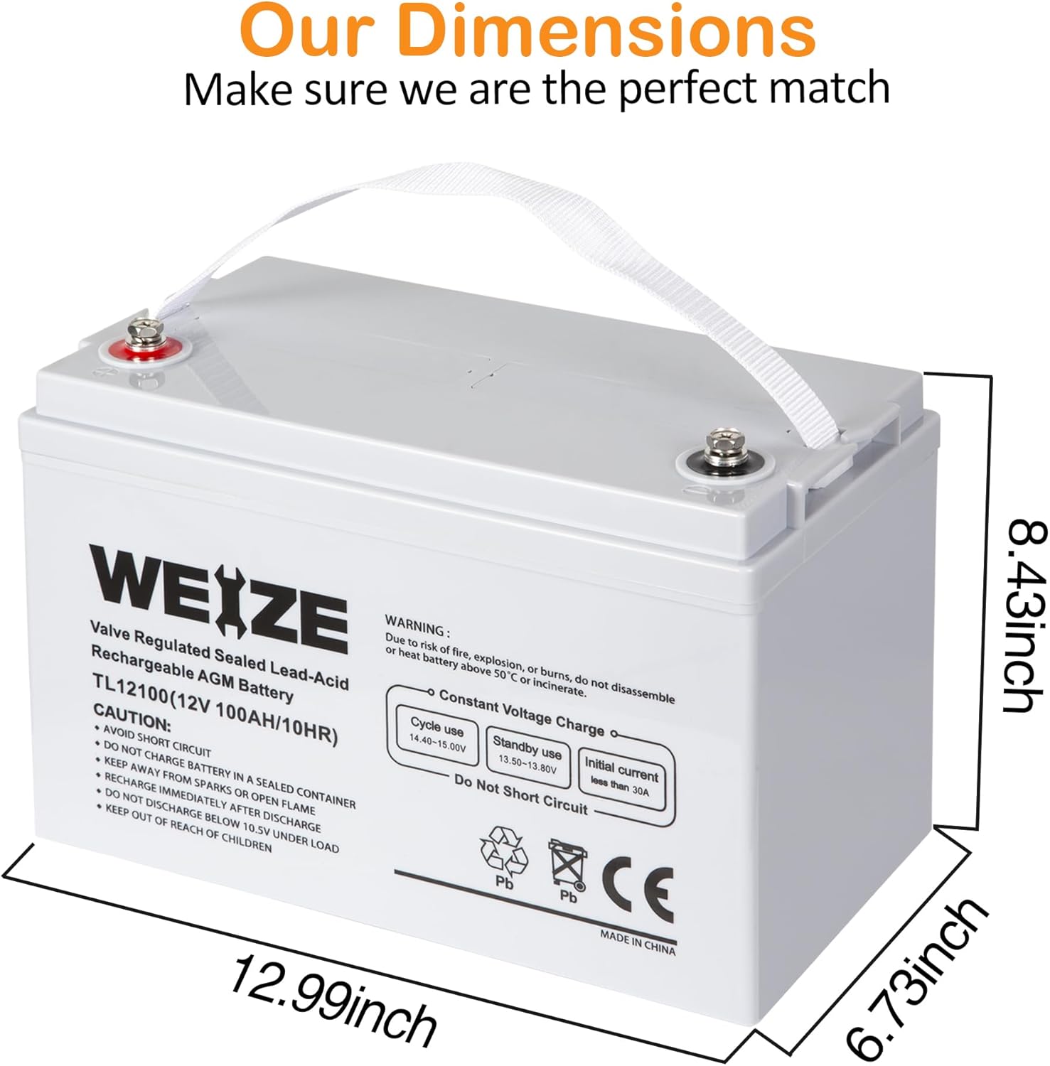 Weize New 12 Volt 100Ah AGM Battery Deep Cycle, Maintenance-Free, 3% Self-Discharge Rate, 1150A Max Discharge Current, for RV, Solar, Trolling Motor