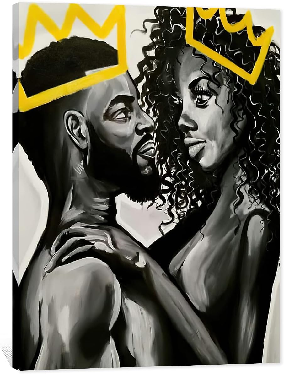 African American Wall Art, Black King and Queen Wall Art, Black Art Wall Art Decor, Black Couple Picture for Living Room Decor