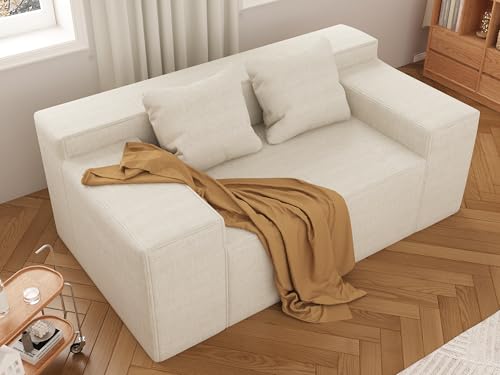 Modern Loveseat, Sofa Couch in a Box, No Assembly Needed, with 2 Pillows, Cat-Scratch Resistant Linen,Small Sofa for for Small Space, Living Room