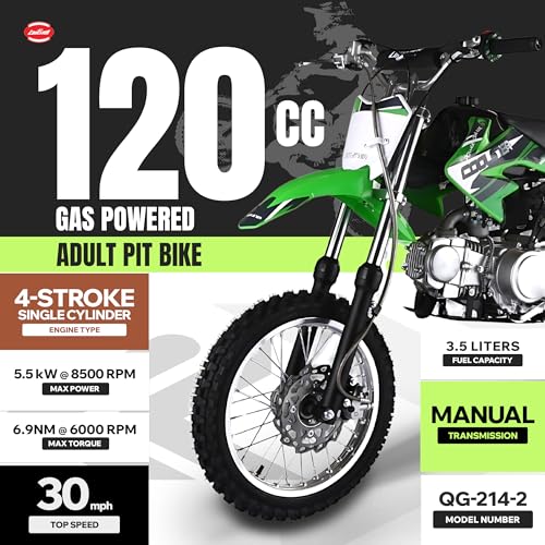Coolster 125cc Dirt Bike for Kids & Adults - Gas Powered Manual Transmission Off-Road Pit Bike with Kick Start System, QG-214-2