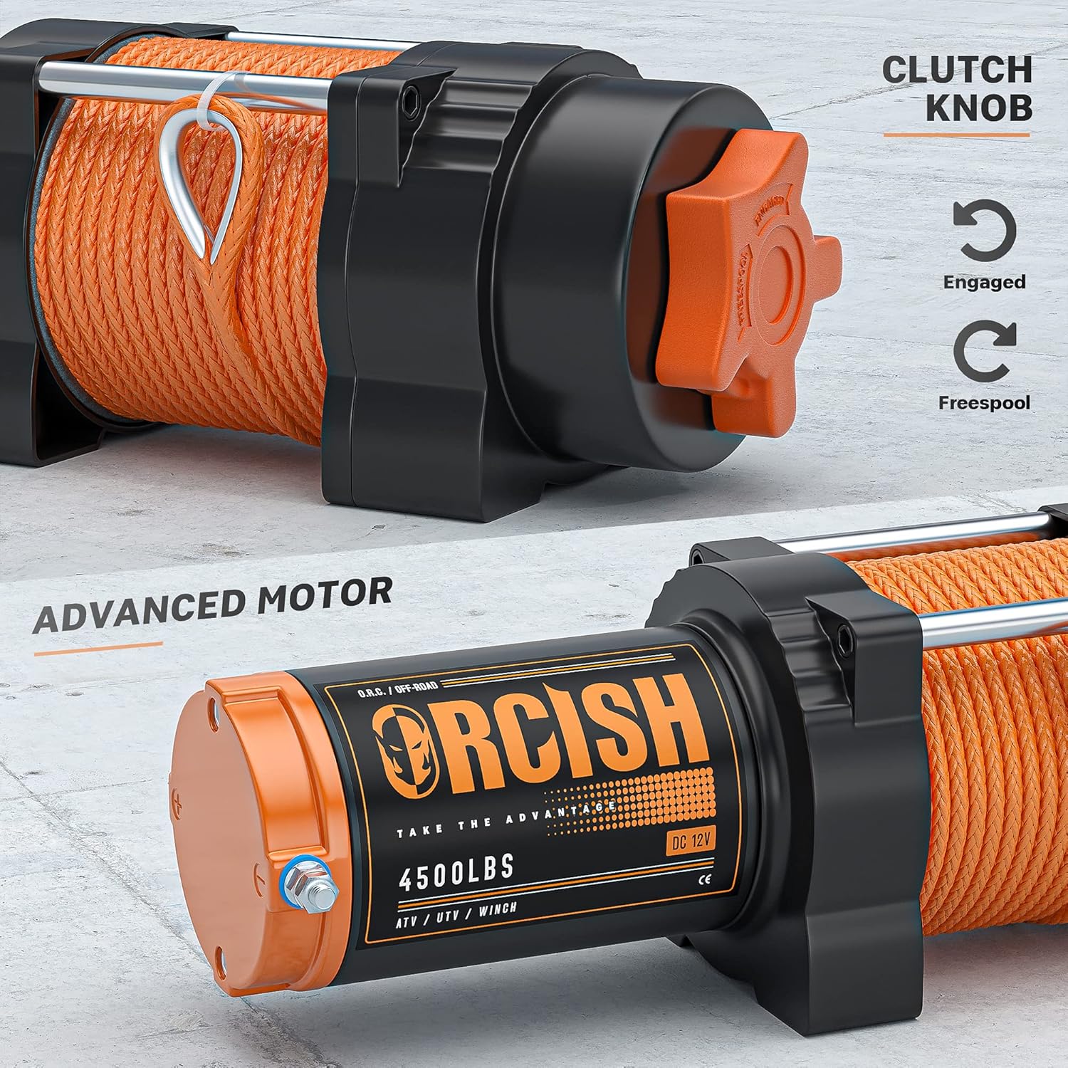 ORCISH 12V 4500LBS Synthetic Rope Winch Kits for Towing ATV/UTV Off Road Trailer with Wireless Remote Control Mounting Bracket.