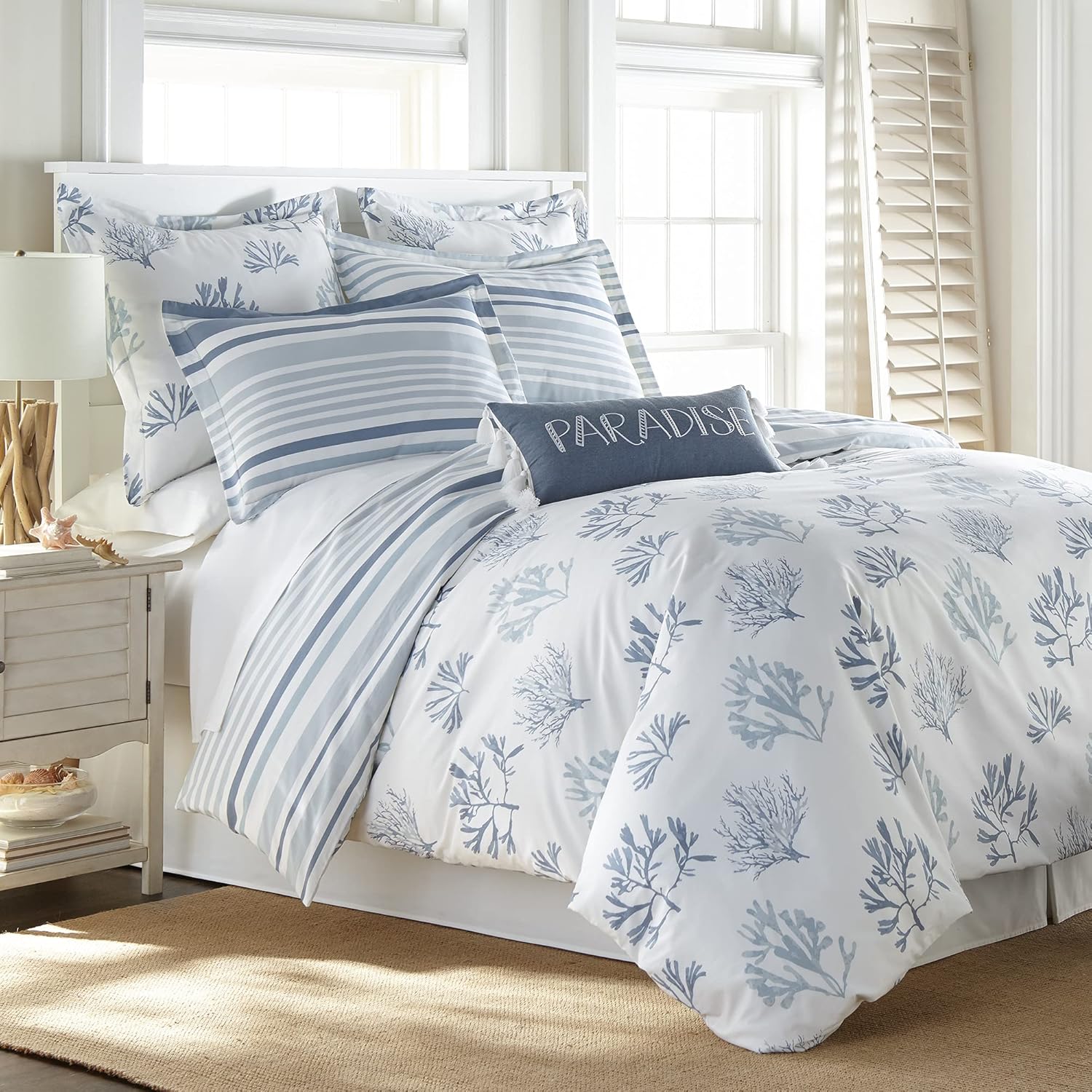 Levtex home - Truro - Euro Sham (26x26in.) - Tropical Coral in Shades of Blue - No Quilted