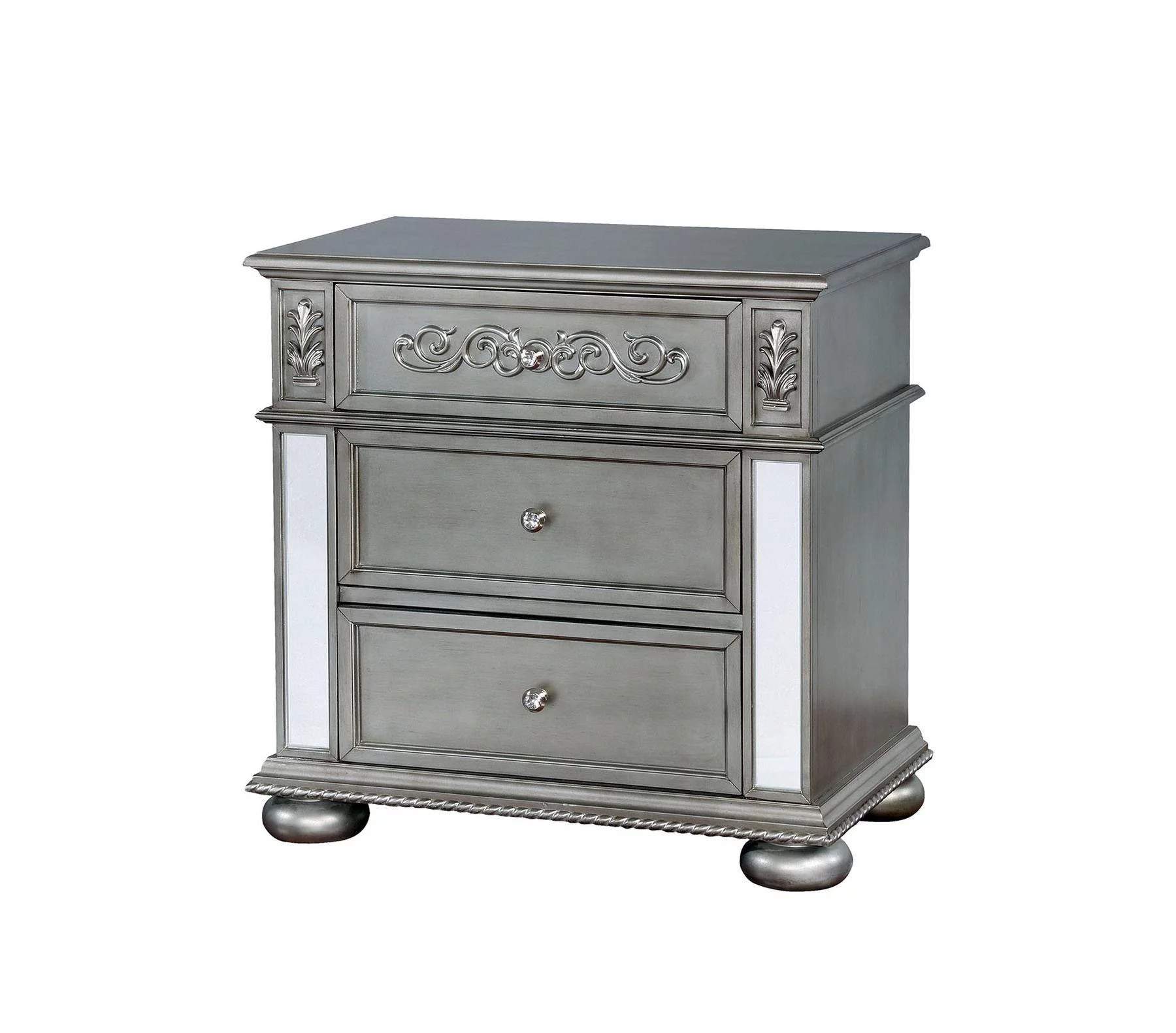 Glam Silver Solid Wood Queen Bedroom Set 3pcs FOA CM7194 Azha