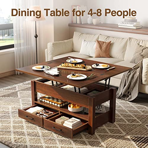 Rolanstar Coffee Table Lift Top, Multi-Function Convertible Coffee Table with Drawers and Hidden Compartment