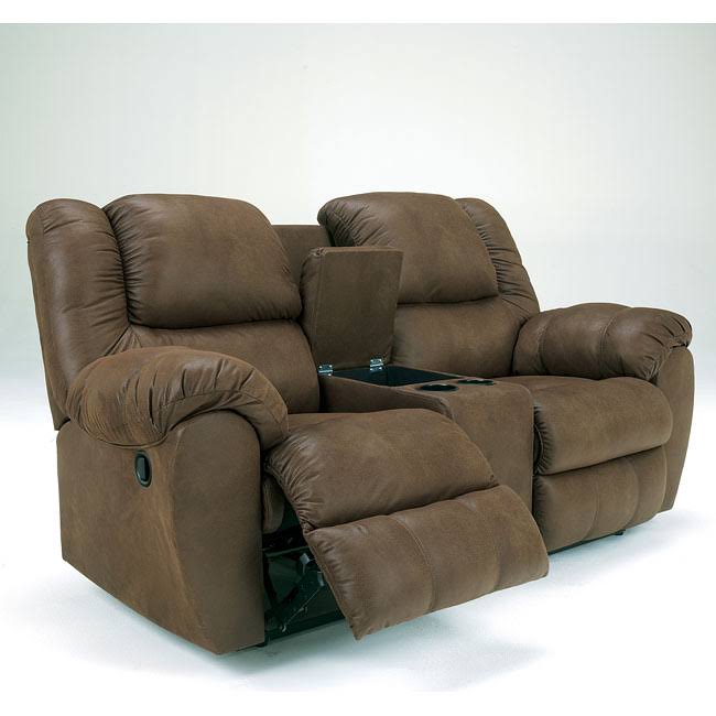 Ashley Quarterback Canyon Reclining Loveseat with Console 3270194