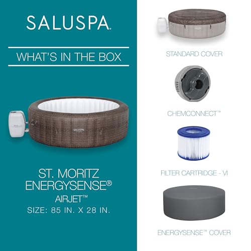Bestway SaluSpa St Moritz Large Round AirJet 7 Person Inflatable Hot Tub Portable Outdoor Spa with 180 Soothing AirJets and Cover, Brown