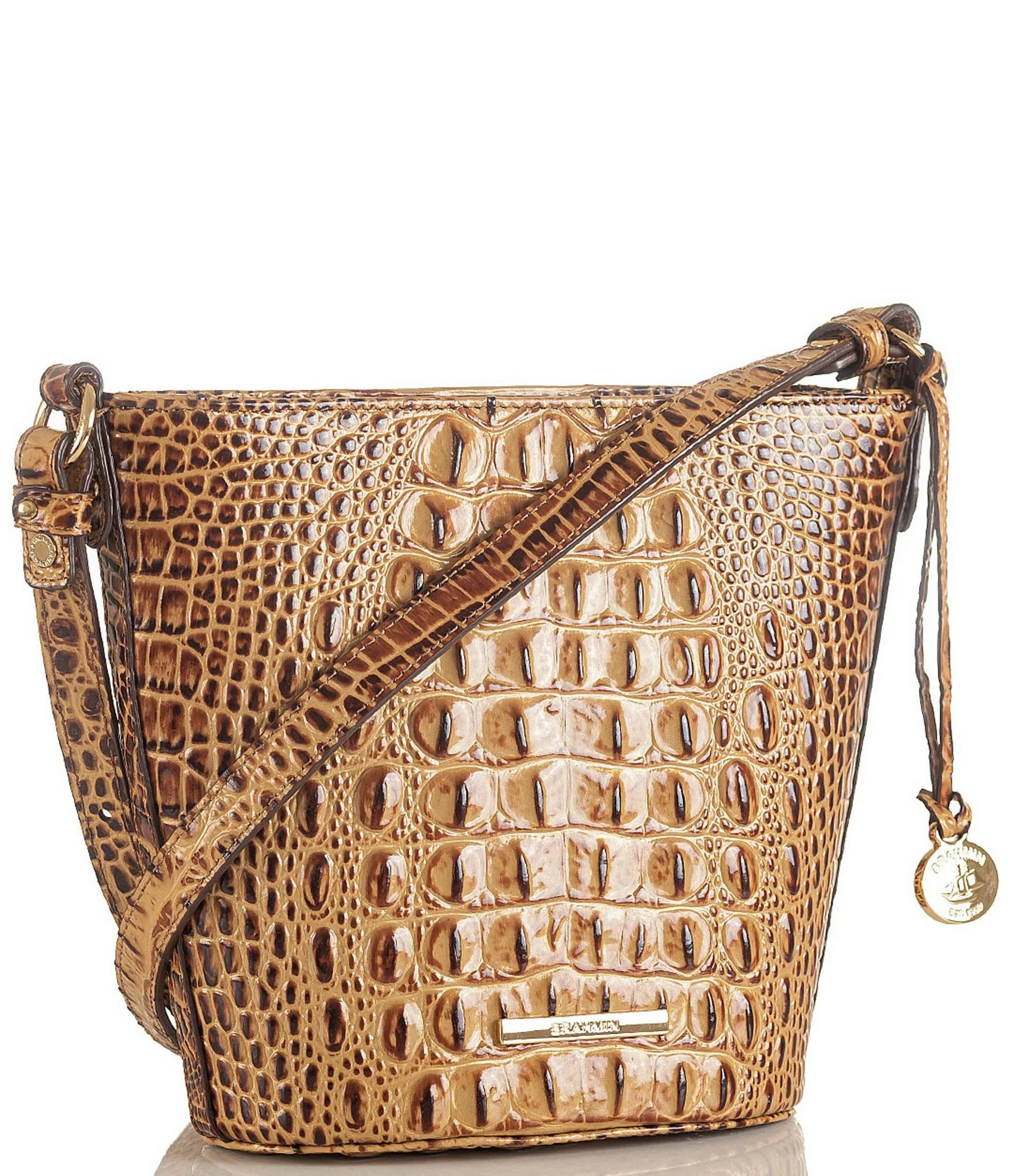 Brahmin Melbourne Embossed Leather Mini Quinn Crossbody - Pecan/Gold