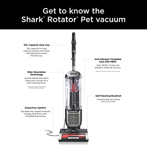 Shark NV752 Rotator Powered Lift-Away TruePet Upright Vacuum with HEPA Filter, Large Dust Cup Capacity, LED Headlights, Upholstery Tool