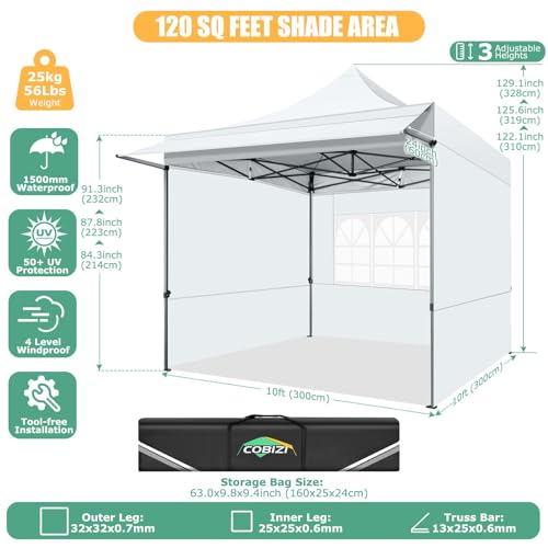 COBIZI 10x10 Pop Up Canopy Tent with Awning