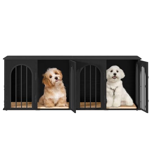 71" Dog Crate Furniture for 2 Dogs, Heavy Duty Indoor Dog Kennel TV Stand, XXL Wooden Dog Cage with Divider for Medium Large Dogs